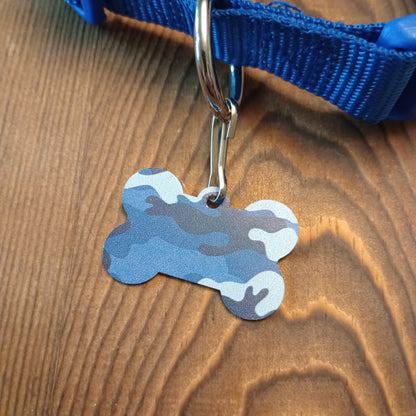 Blue Camo Bone Shaped Pet Tag