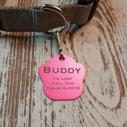 Dark Pink Large Paw Pet Tag (1.4 inch)