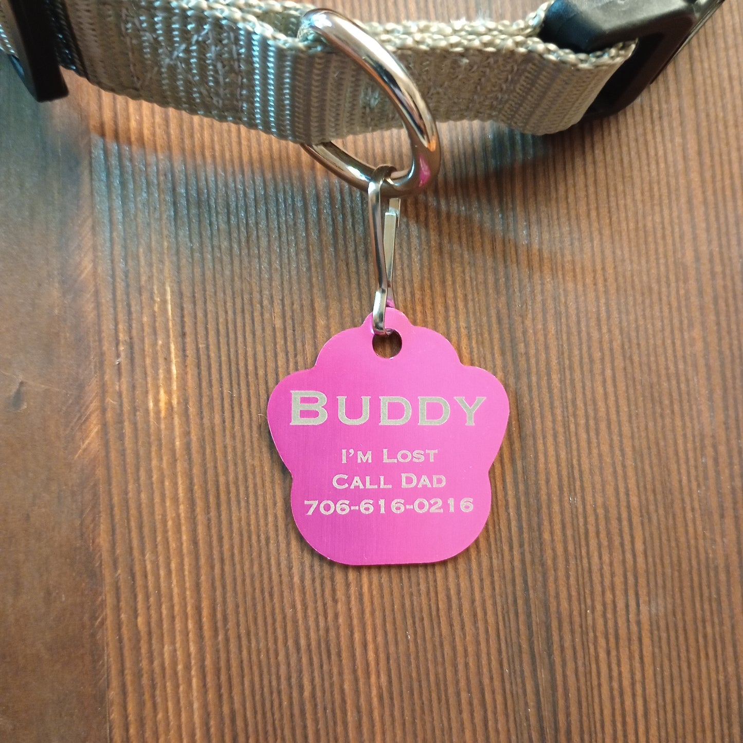 Dark Pink Large Paw Pet Tag (1.4 inch)