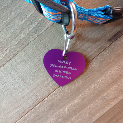 Purple Heart Shaped Pet Tag