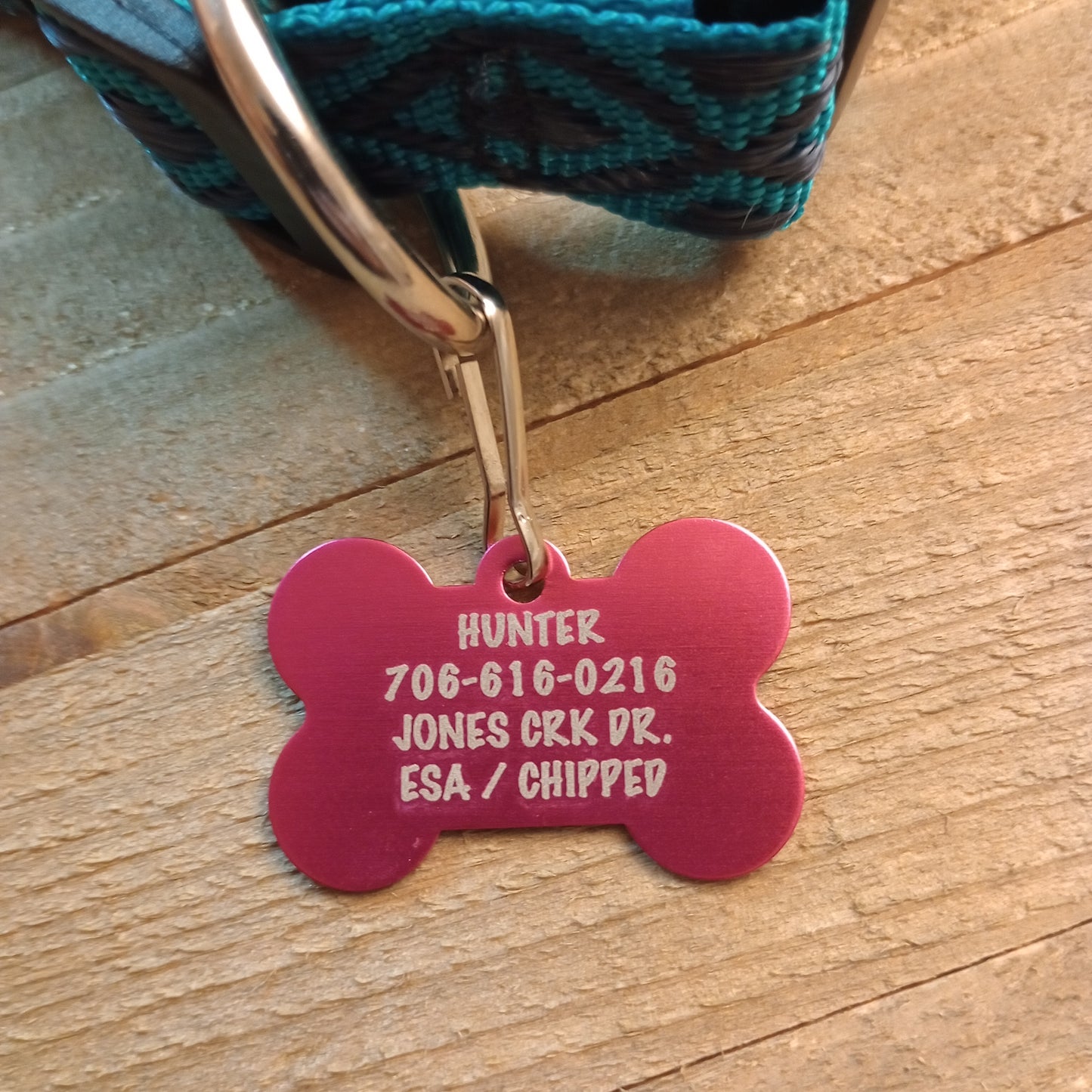 Dark Pink Bone Shaped Pet Tag