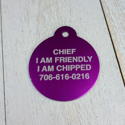 Purple Round Pet Tag 1.25 inch