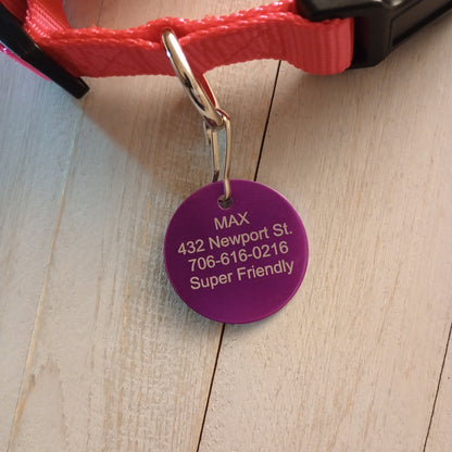 Purple Round Pet Tag (1.4 inch)