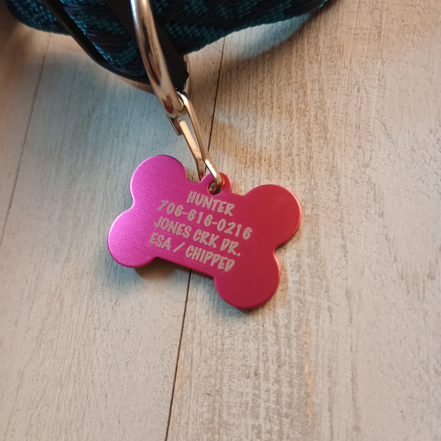 Dark Pink Bone Shaped Pet Tag